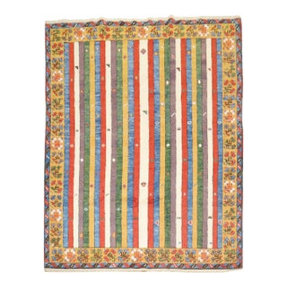Vintage Zabihi Collection Inspired Striped Turkish Konya Square Rug For Sale