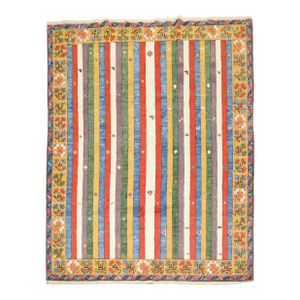 Vintage Zabihi Collection Inspired Striped Turkish Konya Square Rug