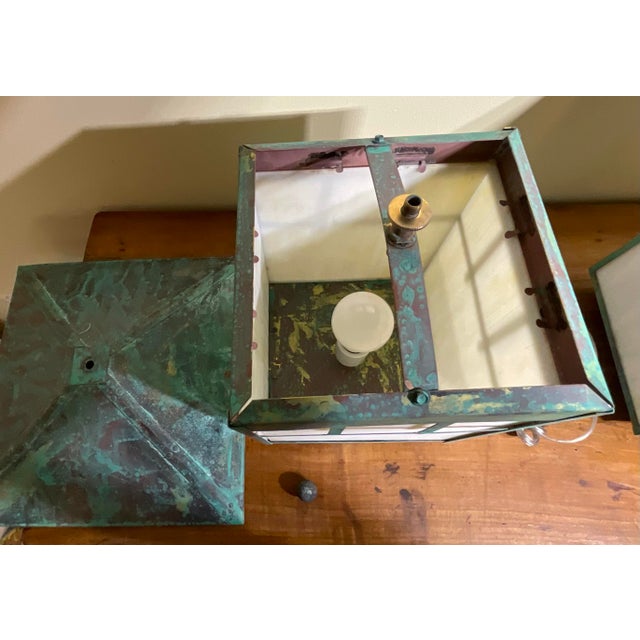 Stunning Pair of Artisan Copper & Slag Glass Mission/Arts & Crafts Table Lamps For Sale - Image 14 of 18