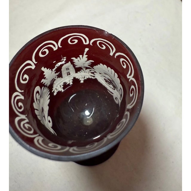 Antique Cut to Clear Crystal Moser Czech Bohemian Etched Red Glass Decanter - Set of 8 For Sale - Image 12 of 12