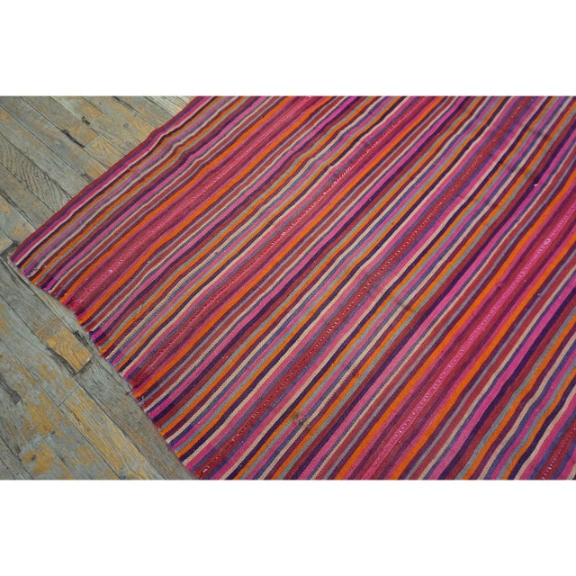 1950s Pink Stripe Vintage Flatweave Modern Turkish Decorative Kilim Square Rug For Sale In New York - Image 6 of 6