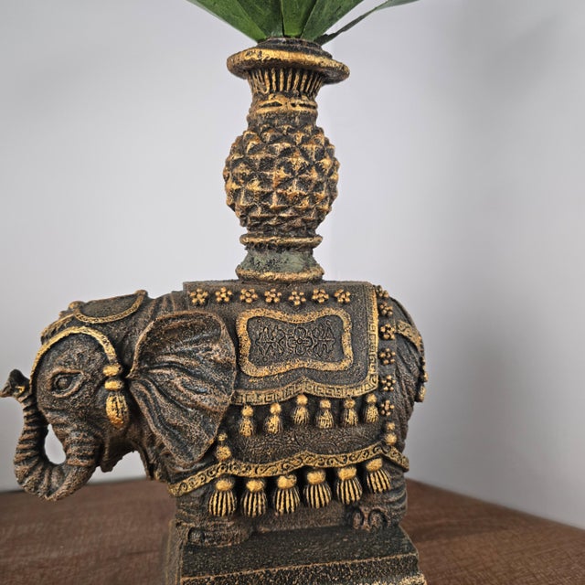 Pair of British Colonial Style Elephant Table Lamps With Rattan Shades For Sale - Image 9 of 13
