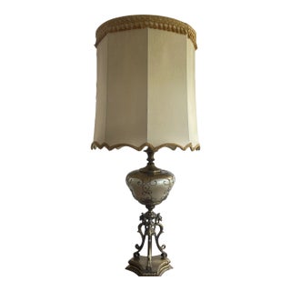 Vintage Hollywood Regency Boudoir Table Lamp With Figural Base & Porcelain Globe For Sale