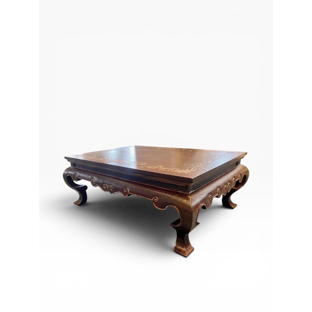1990s 1990s Baker Furniture Oxblood Chinoiserie Crackle Finish Coffee Table With Gilt Decoration For Sale - Image 5 of 14
