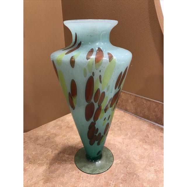Mid-Century Modern Vintage Murano Lavorazione Blue Green Brown Vase Made in Italy For Sale - Image 3 of 6
