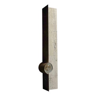 Oculus Ox Floor Lamp in Rough Iron & Travertine by D´ARK Atelier For Sale