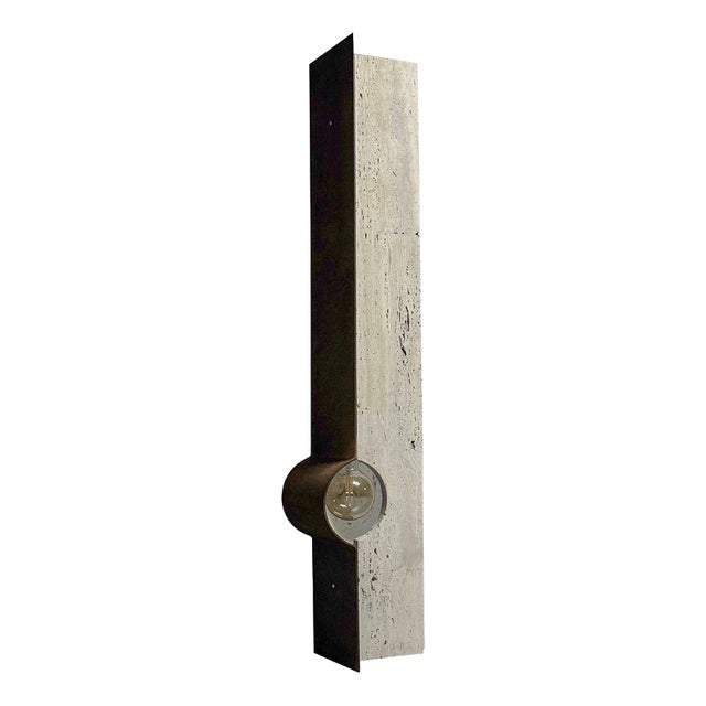 Oculus Ox Floor Lamp in Rough Iron & Travertine by D´ARK Atelier For Sale