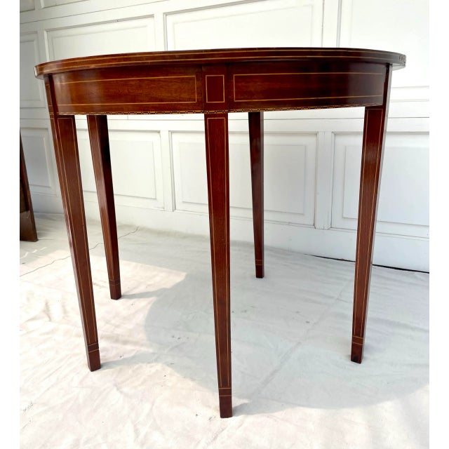 Mid 20th Century Traditional Federal Inlay Mahogany Gateleg Demi-Lune Round Table For Sale - Image 5 of 12