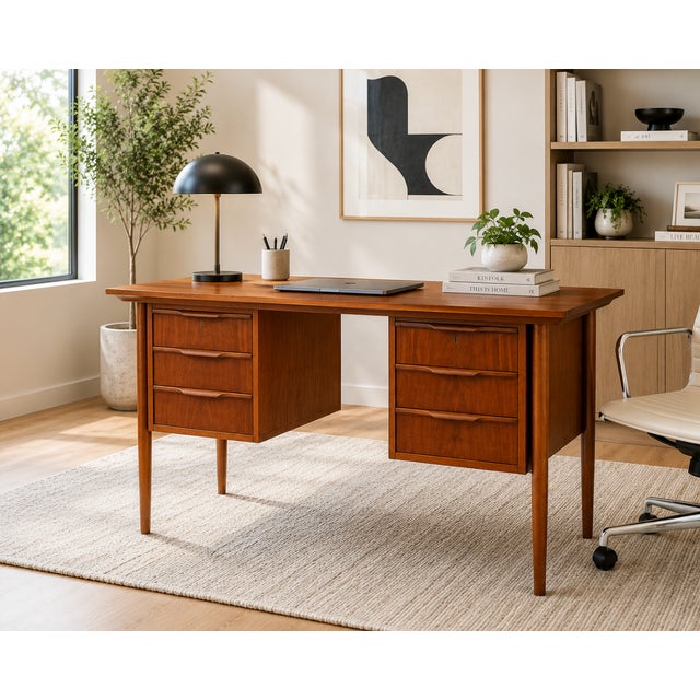 Apartment Sized Mid Century Modern Danish Teak Desk, C. 1960's For Sale - Image 14 of 15