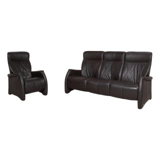 4571 Cumuly Leather Three-Seater Sofa and Armchair in Anthracite Grey with Manual Function by Himolla, Set of 2 For Sale