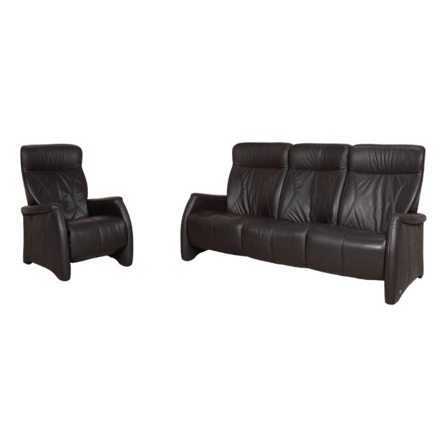 4571 Cumuly Leather Three-Seater Sofa and Armchair in Anthracite Grey with Manual Function by Himolla, Set of 2 For Sale