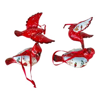 Hanging Painted Ceramic Red Cardinal Birds Set of 4 For Sale