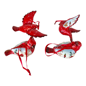 Hanging Painted Ceramic Red Cardinal Birds Set of 4