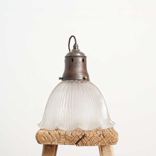 Large Vintage Glass Holophane Frill Pendant Light, 1940s For Sale - Image 3 of 9
