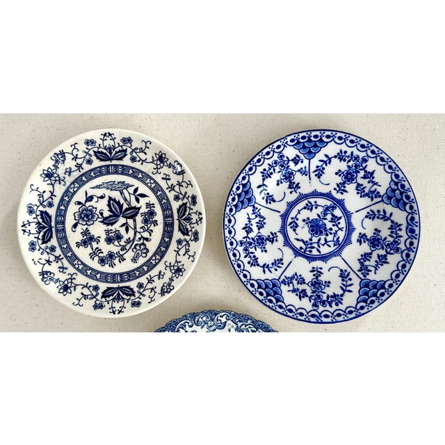 Ceramic Blue and White Vintage & Antique Decorative Wall Plate Grouping — Set of 9 For Sale - Image 7 of 14