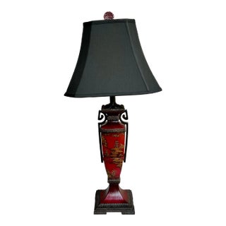 Vintage Chinoiserie Red Hand Painted Table Lamp For Sale