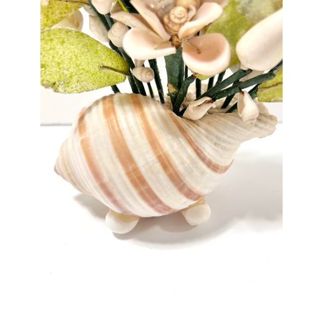 Vintage Shell Sculpture Flower Arrangement in Conch Shell Vase – Mid-Century Coastal Seashell Sculpture For Sale - Image 9 of 11