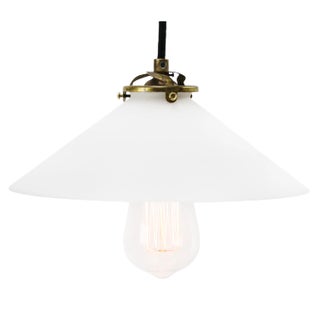 Mid-Century Modern French Opaline Glass and Brass Pendant Lamp For Sale