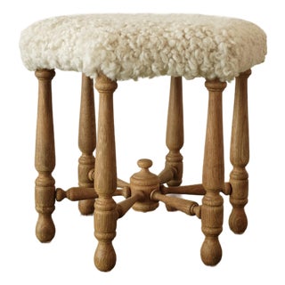 1950s Scandinavian Modern Sheepskin Stool For Sale