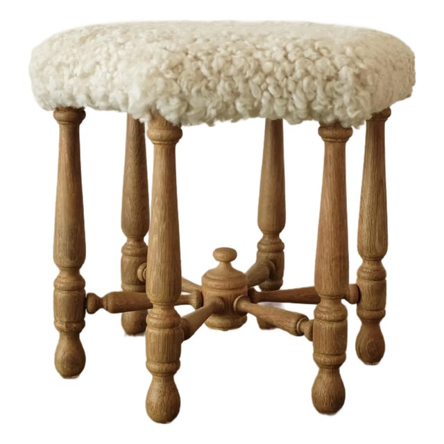 1950s Scandinavian Modern Sheepskin Stool For Sale
