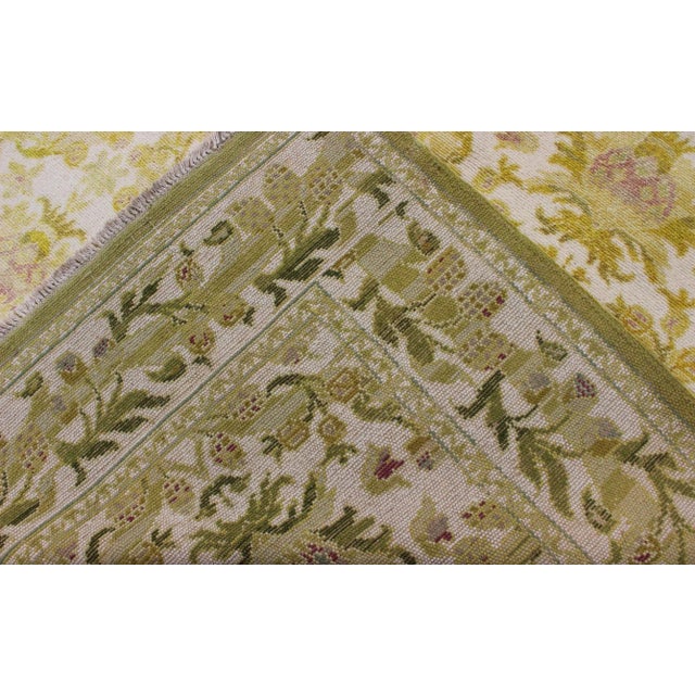 Spanish Rug With Floral Design in Golden-Green, Acid Green and White For Sale - Image 9 of 9