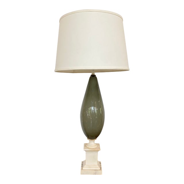 Mid 20th Century Murano Glass and Marble Table Lamp For Sale