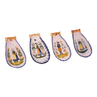 Early 20th Century French Painted Faience Henriot Quimper Dishes- Set of 4 For Sale