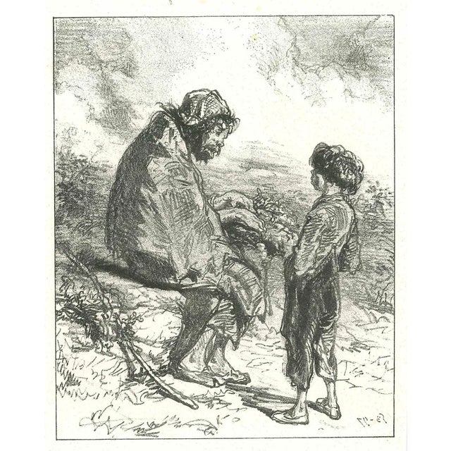 Paul Gavarni, The Conversation, Original Lithograph, 1881 For Sale