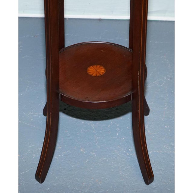 Antique Hardwood Two Tier Plant Stand with Starburst Marquetry Inlay For Sale - Image 6 of 10