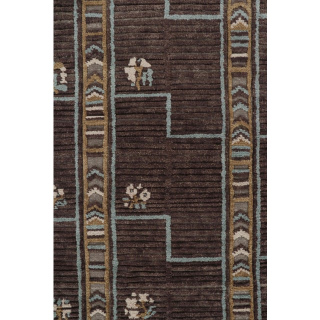 Mid-Century Modern Rug & Kilim’s Scandinavian Style Rug in Brown, Blue & Gold Patterns - 12x18 For Sale - Image 3 of 7