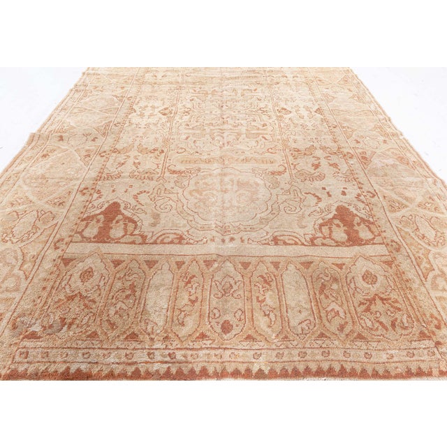 Beige Authentic Indian Amritsar Beige, Brown Handmade Wool Rug For Sale - Image 8 of 8