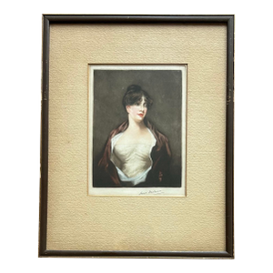 Original Antique Framed 1909 Mezzotint Etching Portrait of a Woman