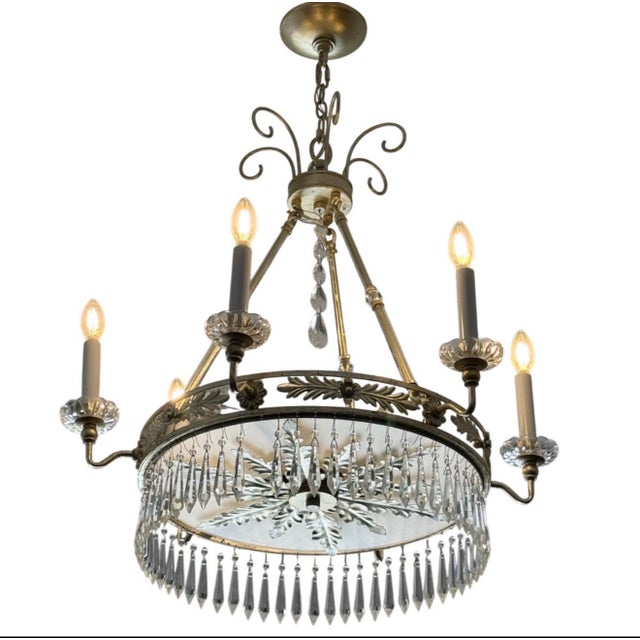 Neoclassical or Regency Dore, Crystal, Six Arm Chandelier, Italy For Sale - Image 4 of 6