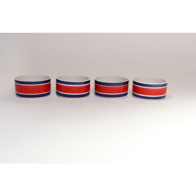 Set of four red, white, and blue "Americana" ceramic bowls designed and manufactured by Mancioli of Italy for Jay-Willfred...