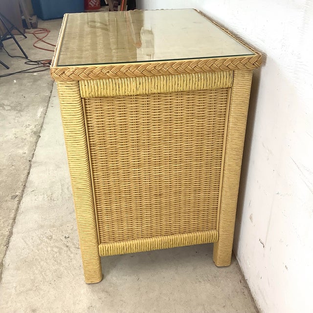 Wood Mid 20th Century Boho Two Drawer Wicker Nightstand by Henry Link For Sale - Image 7 of 12