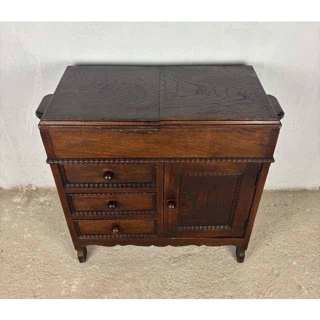 Wood Spanish Oak Sewing Cabinet with Fabric Basket, Early 20th Century For Sale - Image 7 of 18