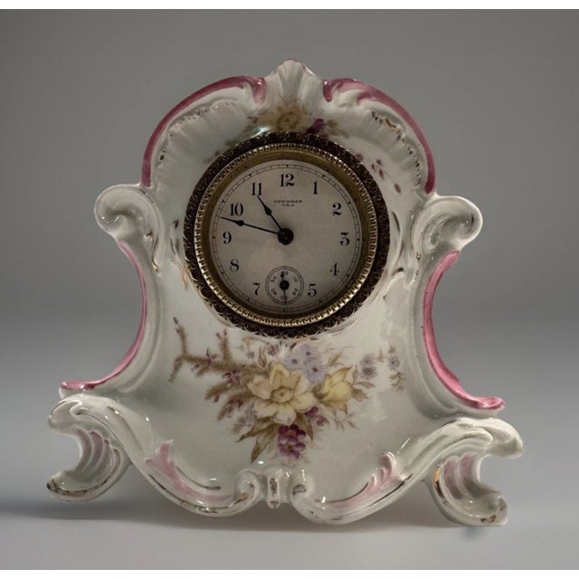 Late 19th Century Antique New Haven Art Nouveau Miniature Porcelain Clock For Sale - Image 5 of 7