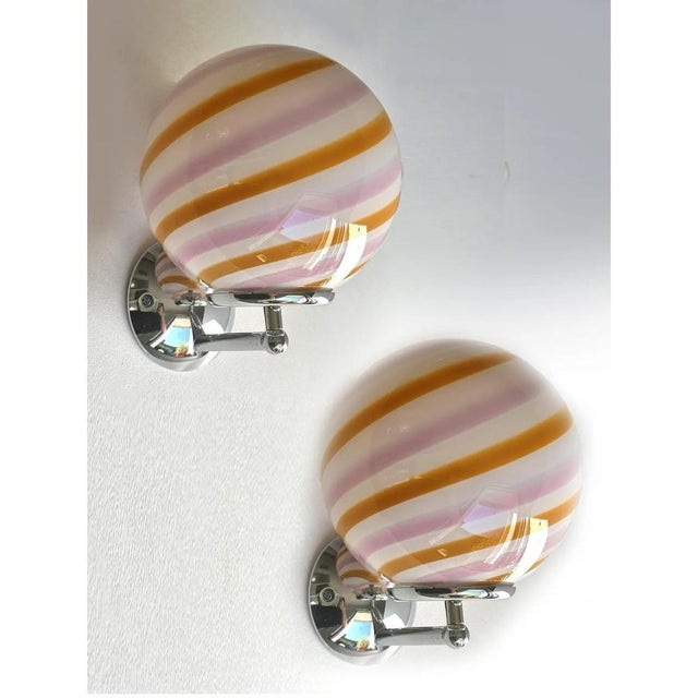 Glass Amber and Pink Rods Murano Glass Wall Sconces by Simoeng, Set of 2 For Sale - Image 7 of 9