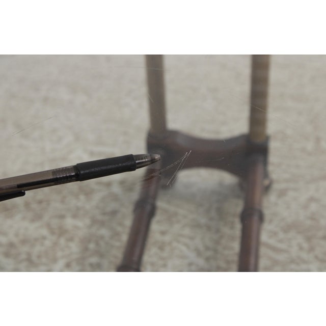 Regency Faux Bamboo Round Brass & Glass Top Coffee Table For Sale - Image 9 of 12