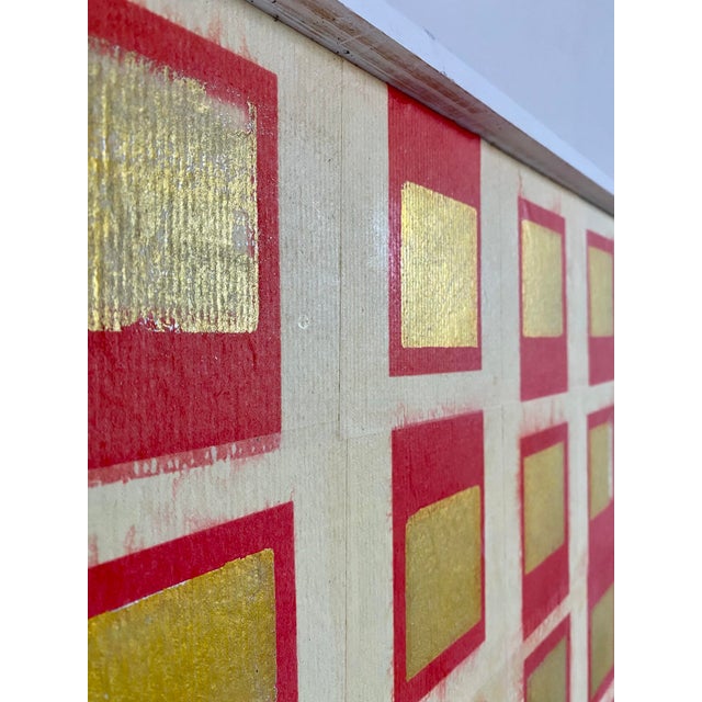 49" Minimalist Organic Modern Gold Foil Grid Painting For Sale - Image 4 of 17