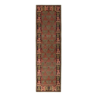 Classic European-Style Runner Green Red Custom Rug Pattern by Rug & Kilim For Sale