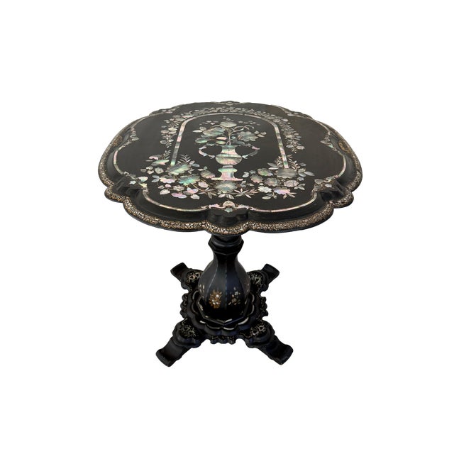 Wood 19th C English Mother-of-Pearl Tilt-Top Table For Sale - Image 7 of 18