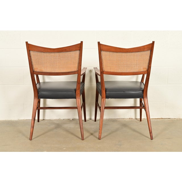 Paul McCobb for Directional Mid-Century Modern Sculpted Walnut Cane Back Armchairs, Pair For Sale - Image 12 of 13