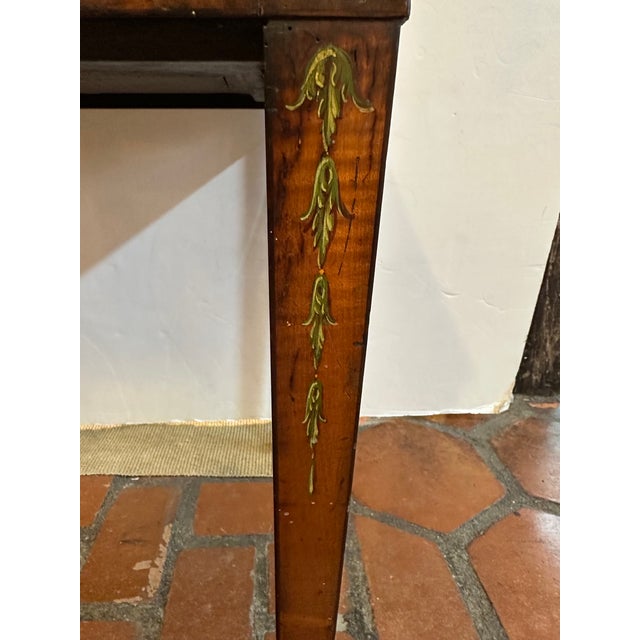 Wood 18th Century French Hand Painted Walnut & Leather Side Table For Sale - Image 7 of 14