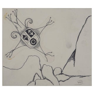 Jean-Claude Silbermann, Sneaky Signs: Surrealist Mask, Original Ink Drawing For Sale