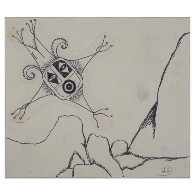 Jean-Claude Silbermann, Sneaky Signs: Surrealist Mask, Original Ink Drawing For Sale