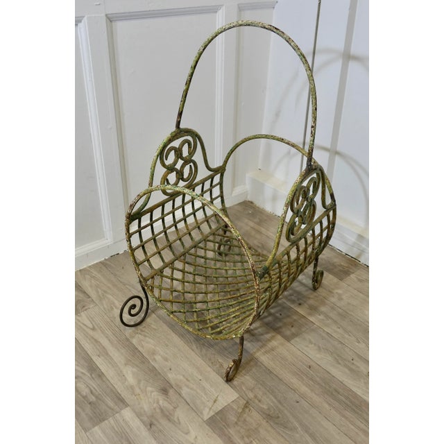 19th Century French Wirework Log Carrier Basket For Sale - Image 3 of 9