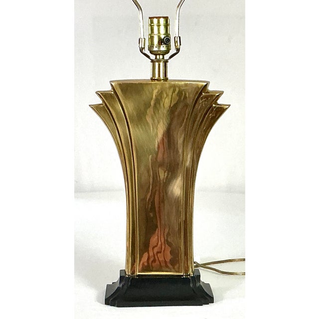 Rare-Stiffel-Hollywood Regency/Art Deco rash flared fan like polished brass lamp with step layering at the top corners,...