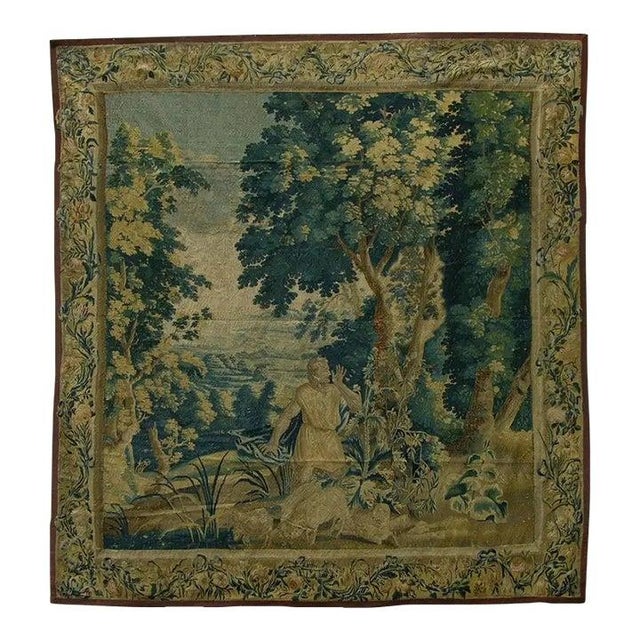 Ink Blue 15th Century Antique Brussels Millefleur Tapestry For Sale - Image 8 of 9