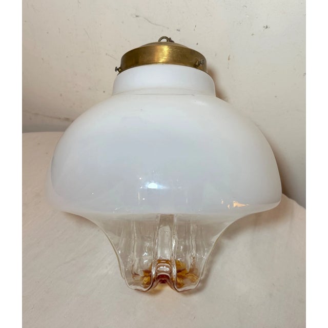 1960s Vintage Hand Blown Italian Venetian Opal Glass Chandelier Ceiling Fixture Shade For Sale - Image 5 of 13